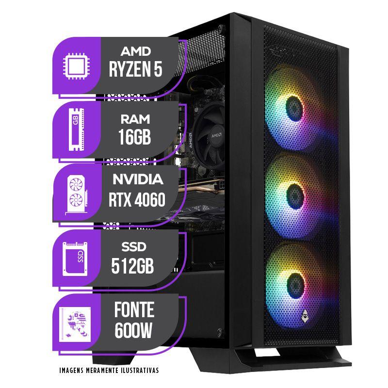Imagem do produto PC Gamer Mancer, AMD RYZEN 5 5500, RTX 4060 8GB, 16GB DDR4, SSD 512GB M.2, 600W 80 Plus em Magazine Luiza